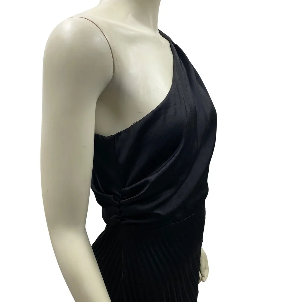 Sam Edelman $138Black One Shoulder Pleated Midi Dress Cocktail‎ Formal 6 NWT